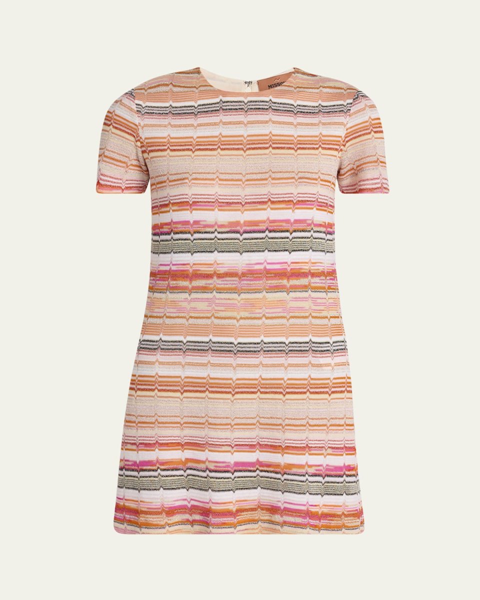 Metallic Chevron Short-Sleeve Mini Dress